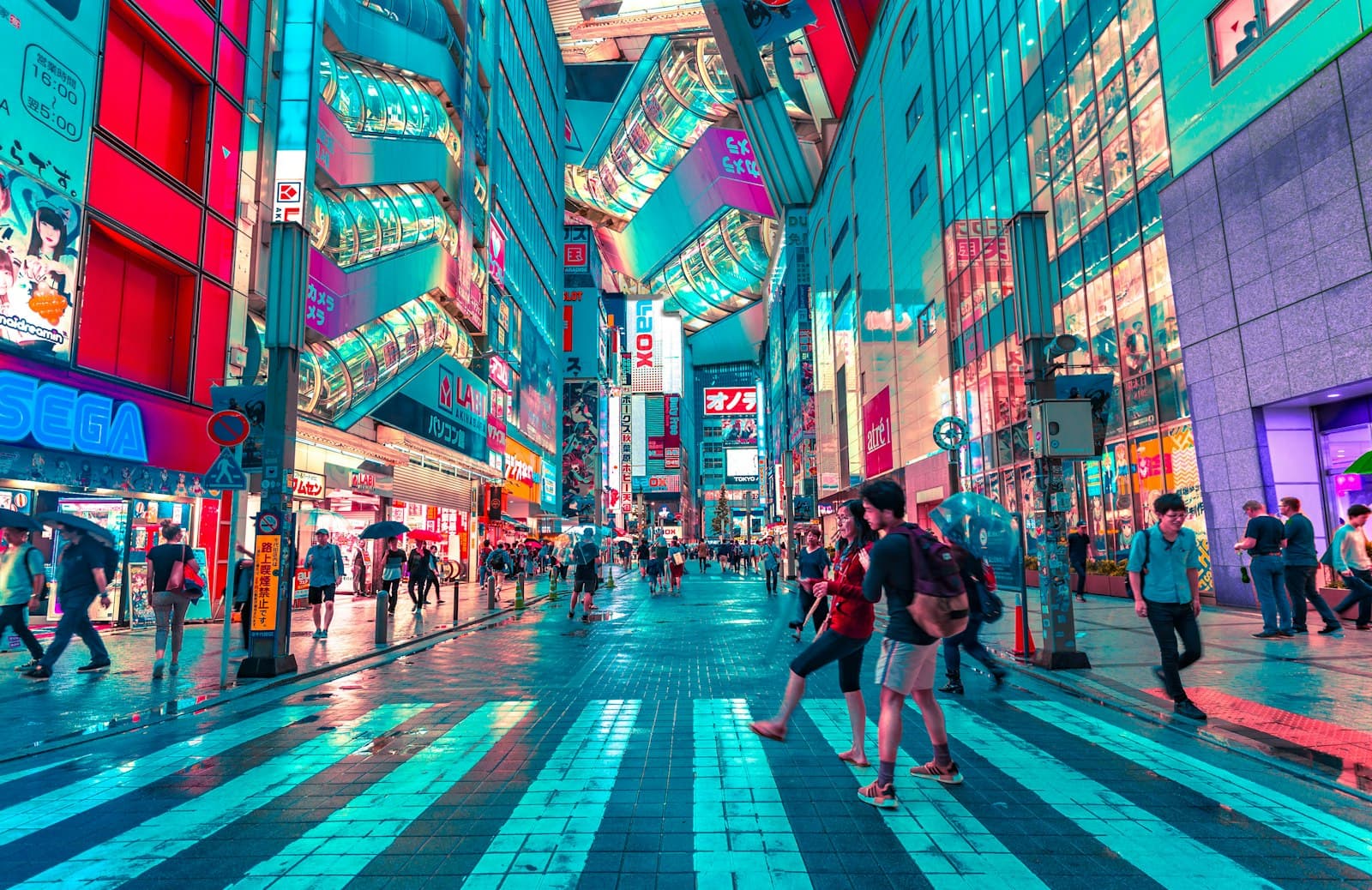 Neon-lit street in Tokyo at night